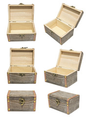 Old Vintage Closed/Open Variation Angle Box Wood Crate Chest Iso