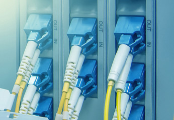 SC optical connectors plug into optical ports of telecommunicati