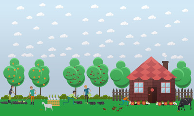 Country house, planting vegetables concept vector illustration in flat style.