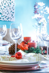 Christmas Table Setting. Holiday Decorations