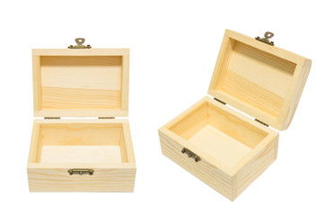 Clean Vintage Opened Box Wood Crate Chest Isolation on White, Gi