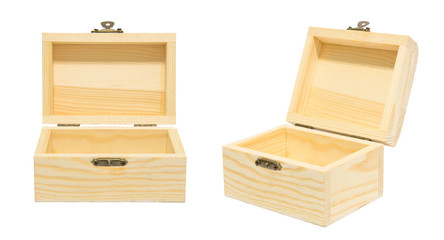 Clean Vintage Opened Box Wood Crate Chest Isolation on White, Gi