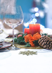 Close up of Festive dinner setting for the holidays. Selective focus
