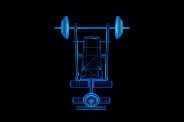 Gym Bench in Hologram Wireframe Style. Nice 3D Rendering
