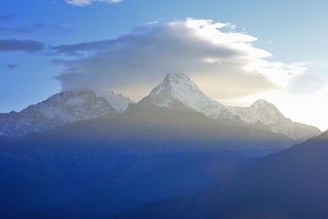 Fototapeta na wymiar Machapuchare peak at Sunrise from Poonhill, Nepal
