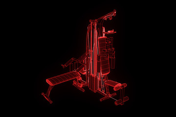 Gym Bench in Hologram Wireframe Style. Nice 3D Rendering
