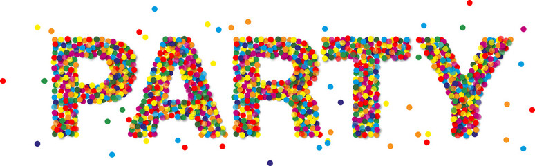 Party Schriftzug aus bunten Konfettis, Vektor