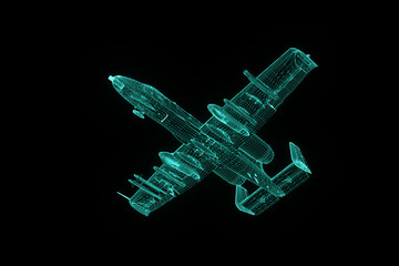 Fototapeta na wymiar Airplane Jet in Hologram Wireframe Style. Nice 3D Rendering 