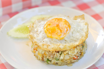 stir-fried rice or fried rice with fried egg and cucumber  , Tha