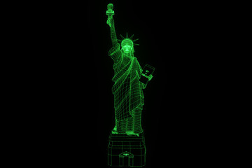 Liberty Statue in Wireframe Hologram Style. Nice 3D Rendering
