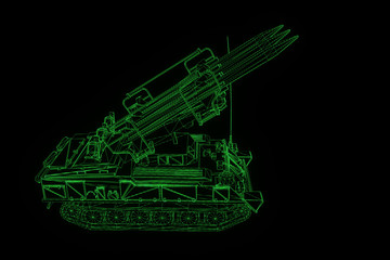 3D Tank Hologram Wireframe in Motion. Nice 3D Rendering
