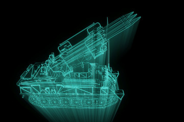 3D Tank Hologram Wireframe in Motion. Nice 3D Rendering
