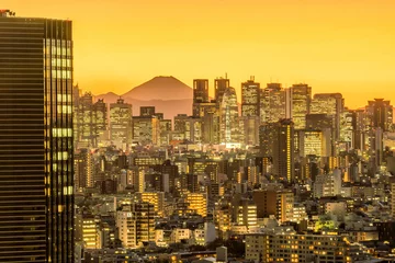 Deurstickers Skyline van Tokio en berg Fuji © f11photo