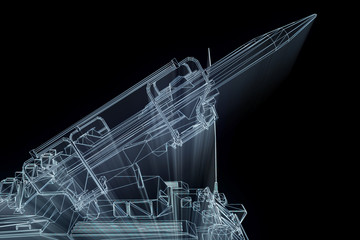 3D Tank Hologram Wireframe in Motion. Nice 3D Rendering
