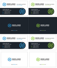 business card with the letter N, blue and green colors