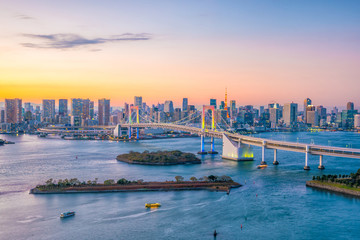 Fototapeta premium Tokyo Skyline z Tokyo Tower i Rainbow Bridge