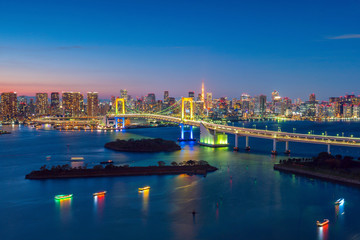 Fototapeta na wymiar Tokyo skyline with Tokyo tower and rainbow bridge