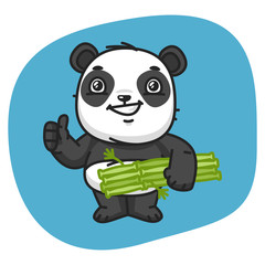 Panda Holds Bamboo and Showing Thumbs Up