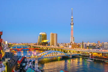 Naklejka premium Tokyo skyline with the Sumida River