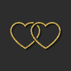 Glitter icon. Double heart of gold logo. love symbol. use in decoration, design as the emblem. thin line. vector illustration.