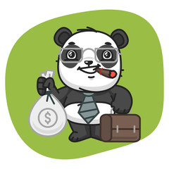 Panda Holds Suitcase and Bag of Money