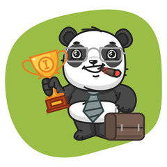 Panda Holds Suitcase and Cup