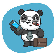 Panda Holds Suitcase and Phone