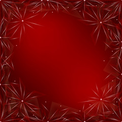 Square abstract background with triangle crystal flowers and place for text. Red color. Vector illustration.