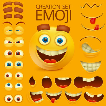 Yellow smiley face character for your scenes template. Emotion big set