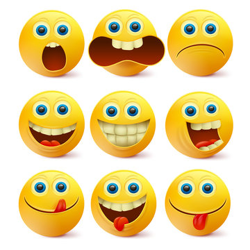 Yellow smiley faces. Emoji characters template