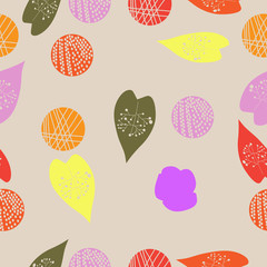 Seamless floral pattern with shapes, leaves.