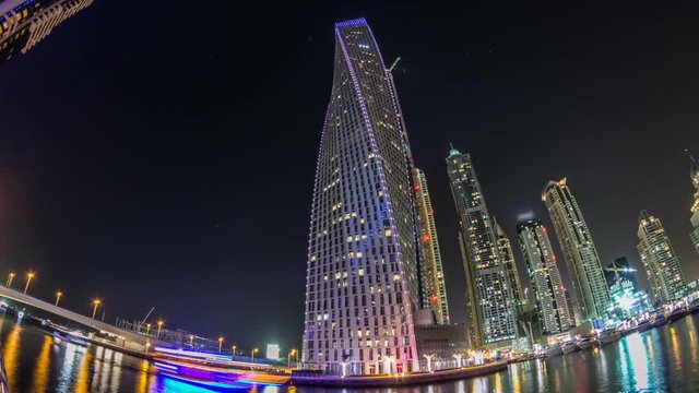 View of Dubai Marina tallest Towers in Duba timelapse hyperlapse