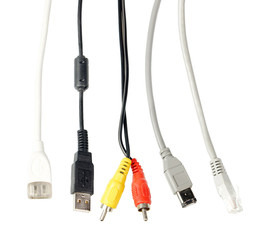Various cables for devices isolated over white background
