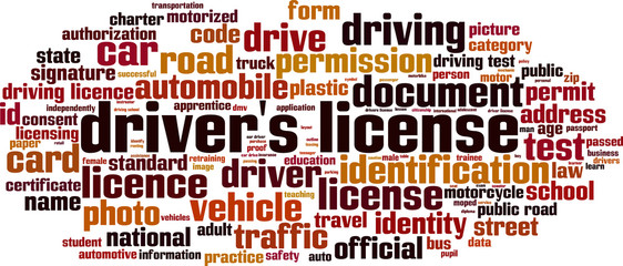 Driver's license word cloud concept. Vector illustration