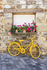 Fototapeta na wymiar The yellow bike. Soria, Castilla y León, Spain, Europe.