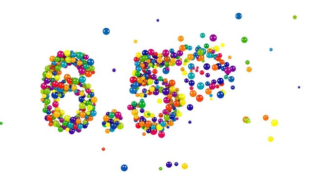 Funny colored sign six point five percent made of glossy 3D marbles over white background