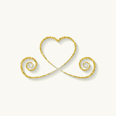 decorative gold heart icon. glitter logo, love symbol with a shadow on a white background. use in decoration, design. vector illustration.