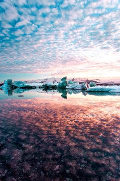 Sea, ice and sunset 