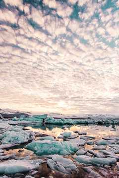 Ice, sea and sunset