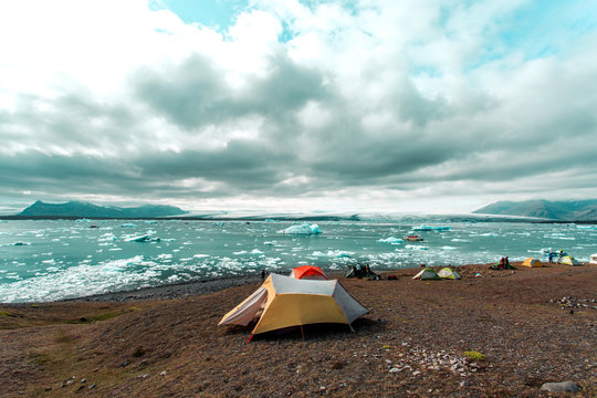 Campsite by icy sea 