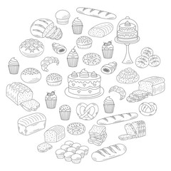Bakery and pastry collection , doodle vector illustrations isolated on white
