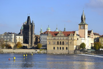 Fototapeta premium Architecture of Prague and cloudy sky 