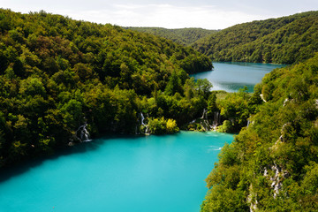 Top view of the Lake Gavanovac and Milanovac and at the national park Plitvice Lakes.