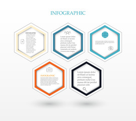 Vector illustration of infographic five hexagons