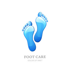 Fototapeta na wymiar Womens foot care vector logo, label design. Female sole with clean water texture. Concept for beauty salon, pedicure cosmetics, organic body care and spa.