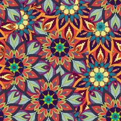 Foto op Plexiglas Sierlijke bloemen naadloze textuur, eindeloze patroon met vintage mandala-elementen. © somber