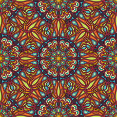 Ornate floral seamless texture, endless pattern with vintage mandala elements.