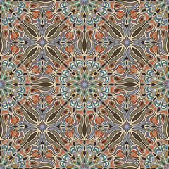 Ornate floral seamless texture, endless pattern with vintage mandala elements.