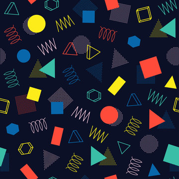 Retro memphis geometric line shapes seamless patterns. Hipster fashion 80-90s. Abstract jumble textures. Black and white. Zigzag lines. Triangle. Memphis style for printing, website, design, poster.