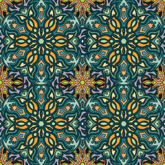 Ornate floral seamless texture, endless pattern with vintage mandala elements.